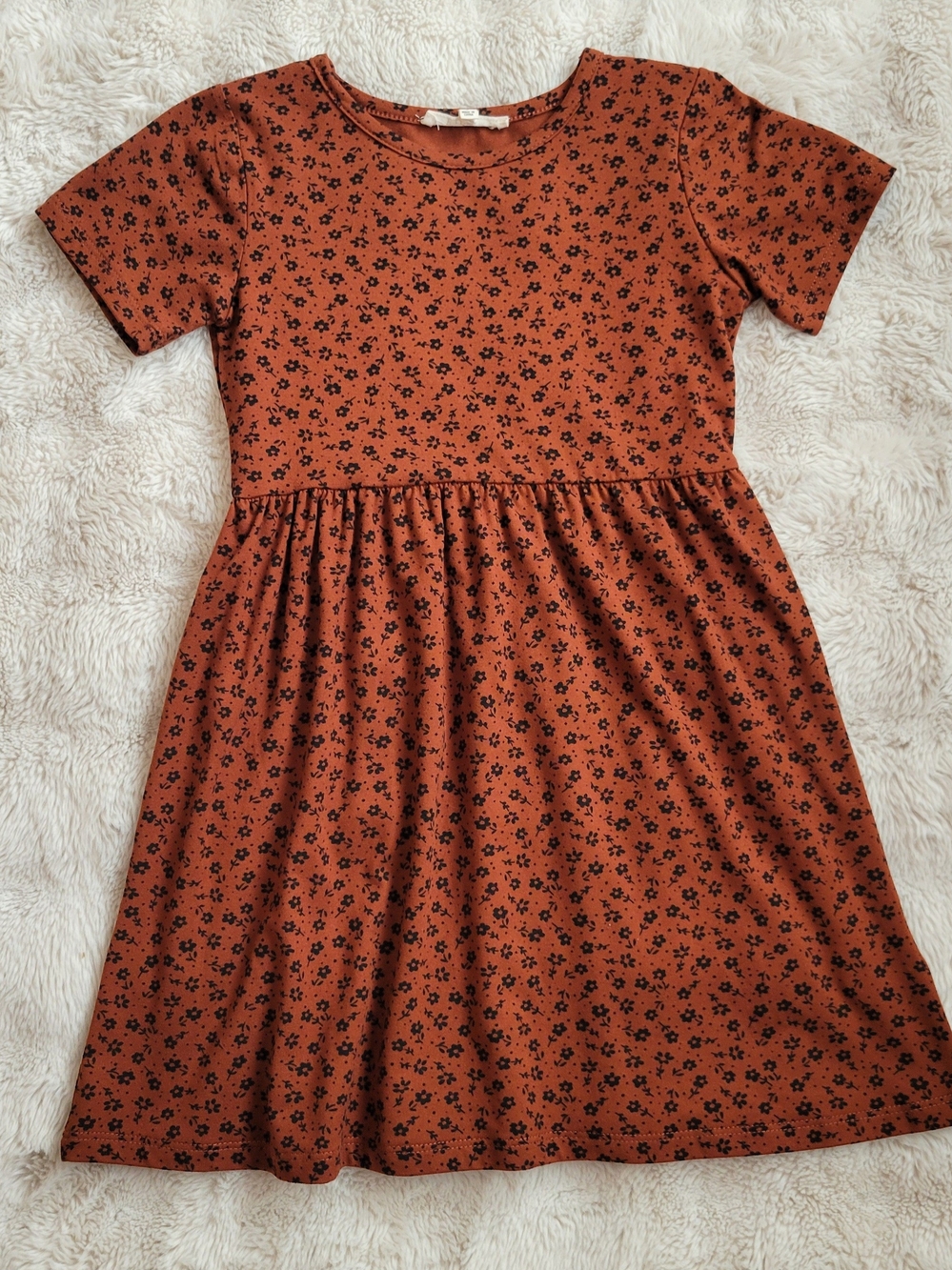 Copper Key Rust-Orange Dress with Black Floral Print
